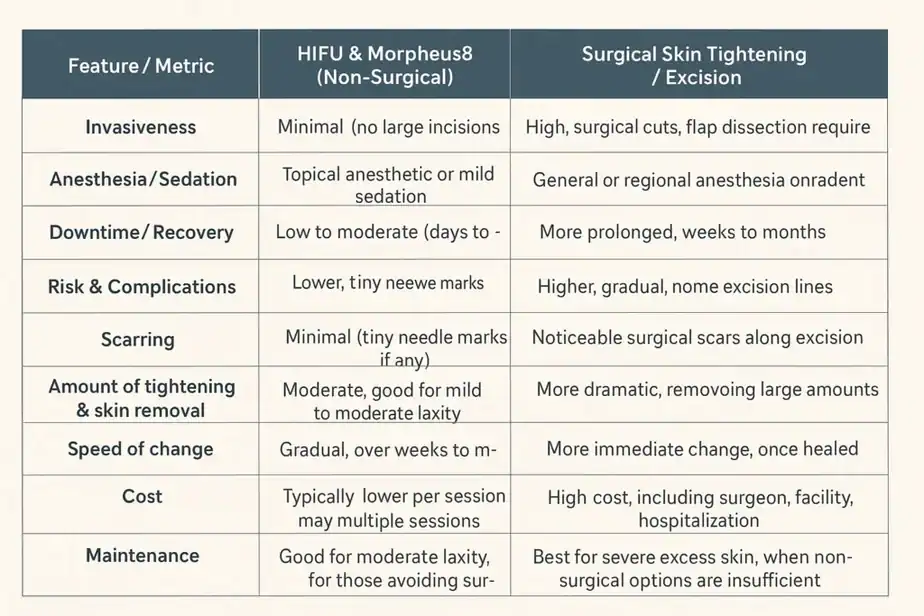 Table showing benefits of Lipo Freeze 2 U Staffordshire treatments for skin tightening following weight loss injections.